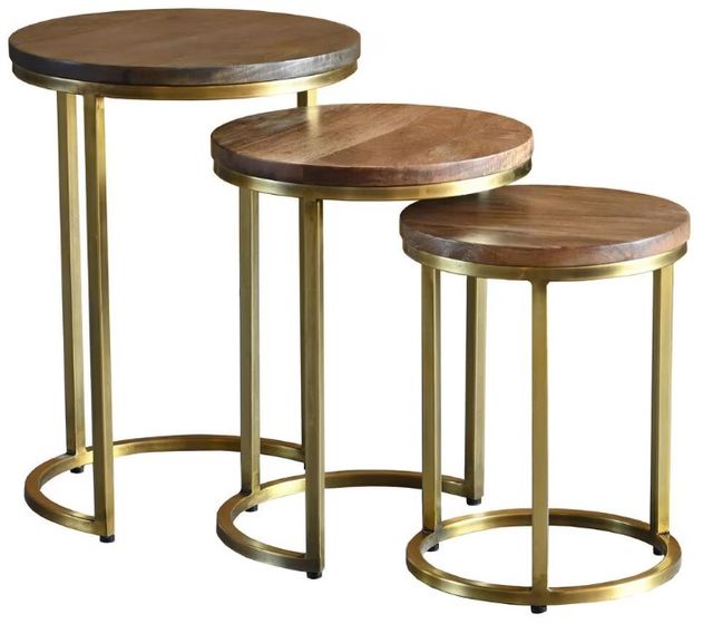 Jaipur Furniture Mandal 3-Piece Natural Nesting Table with Antique Brass Base-0
