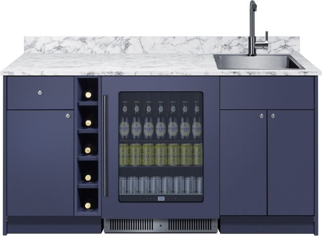 Summit® TurnKey Oasis 69" Midnight Navy Wet Bar with 4.7 Cu. Ft. Built-In Beverage Center and Stainless Steel Sink with Faucet-1