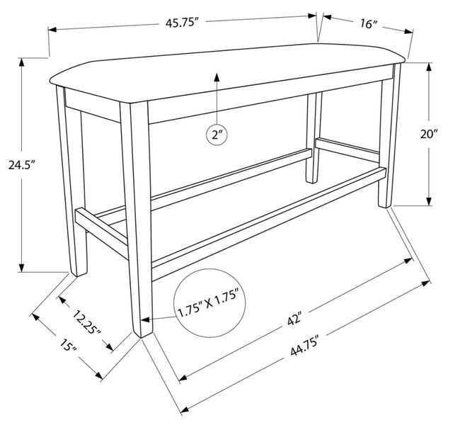 Monarch Specialties Inc. Grey 46" Rectangular Upholstered Dining Bench-2