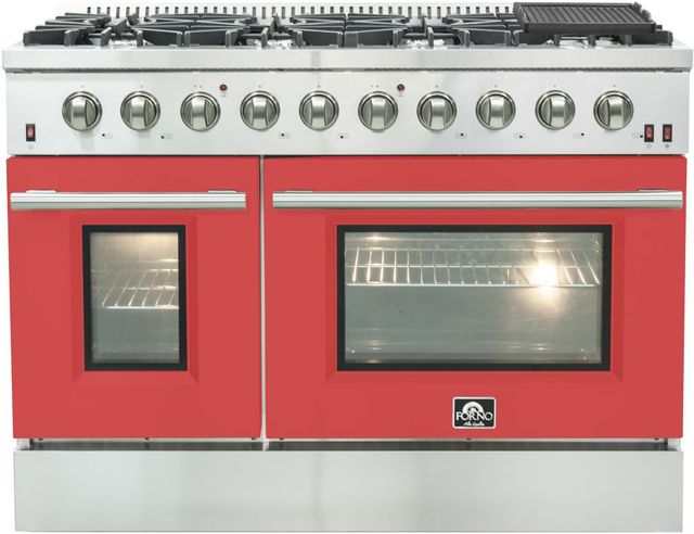 FORNO® Galiano 48" Stainless Steel Pro Style Gas Range with Red Door-0