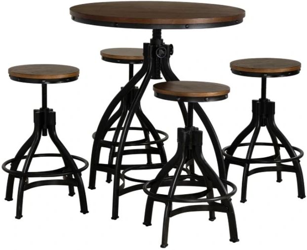 Powell® Haywood 5-Piece Black/Brown Round Bar Table Set-0