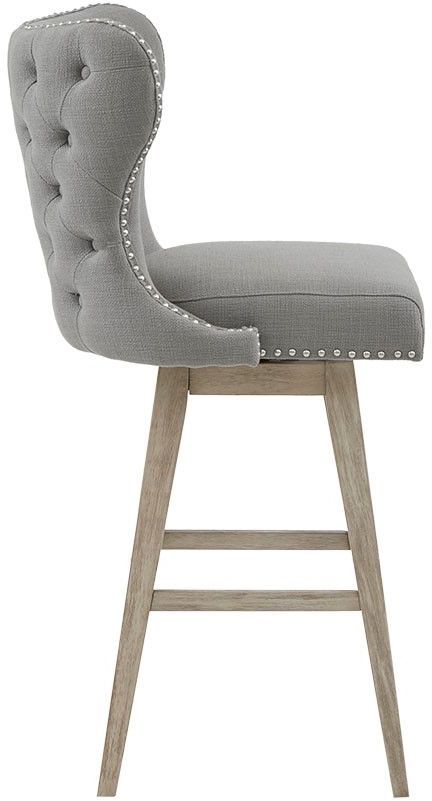 Olliix by Madison Park Grey Hancock High Wing Back Button Tufted Upholstered 32" Swivel Bar Stool-2