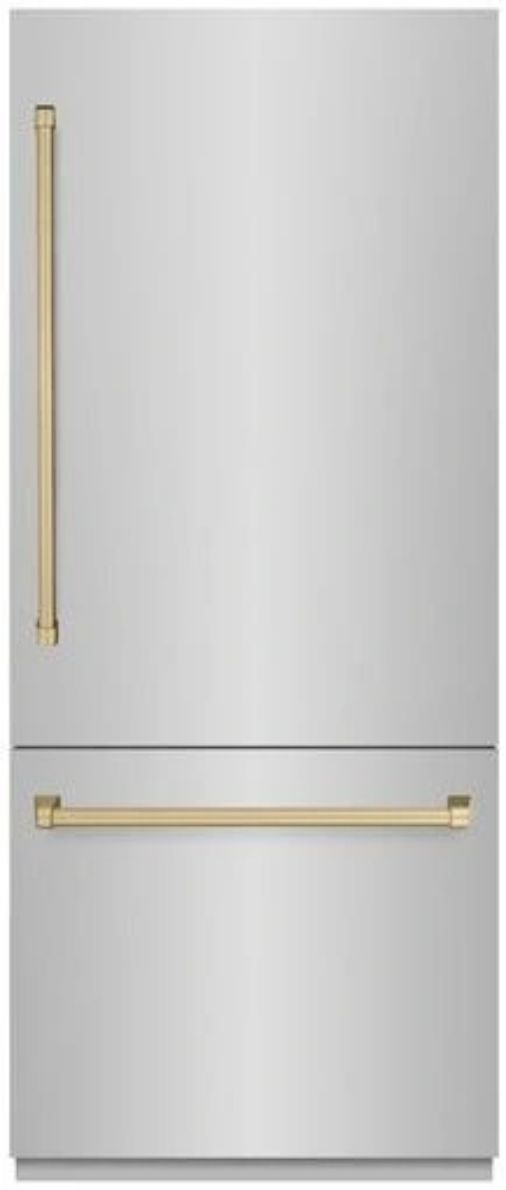 ZLINE Autograph Edition 36" 19.8 Cu. Ft. Stainless Steel Built In Bottom Freezer Refrigerator with Graphite Gray Interior and Champagne Bronze Accents-0