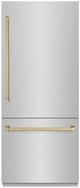 ZLINE Autograph Edition 36" 19.8 Cu. Ft. Stainless Steel Built In Bottom Freezer Refrigerator with Graphite Gray Interior and Champagne Bronze Accents-0