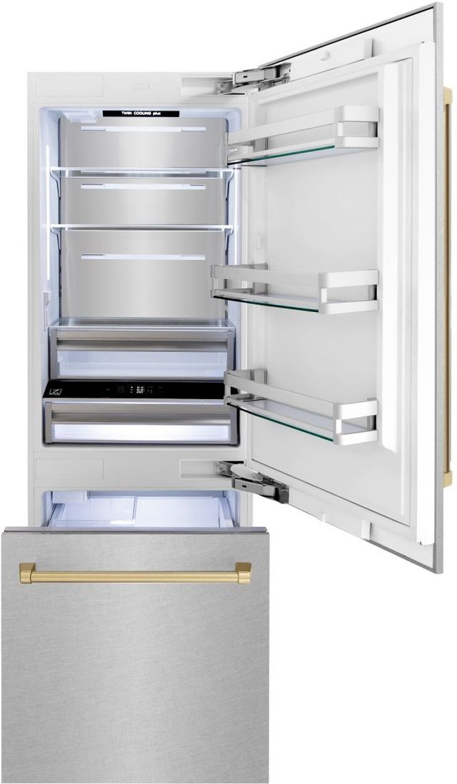 ZLINE Autograph Edition 30" 16.1 Cu. Ft. Satin Stainless Steel Built-In Bottom Freezer Refrigerator-1
