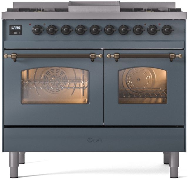 Ilve® Nostalgie II Series 40" Blue Grey Pro Style Dual Fuel Range-0