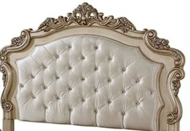 ACME Furniture Gorsedd Golden Ivory/White Queen Upholstered Panel Bed-3