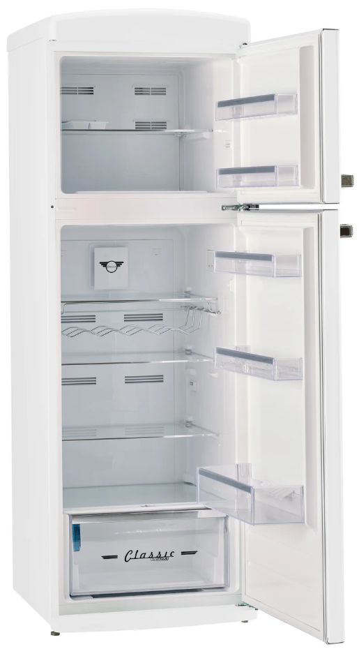 Unique Appliances 24” 11 Cu. Ft. Marshmallow White Top Freezer Refrigerator with Chrome Accent Handles-3