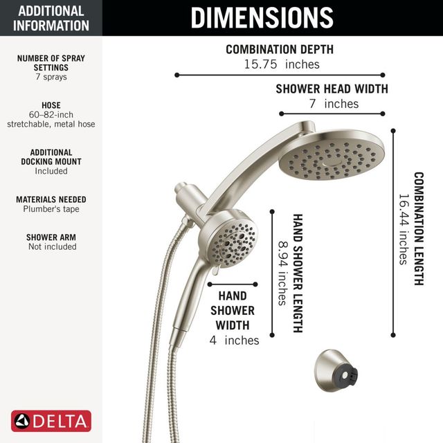 Delta Universal Showering PivotPro™ Lumicoat® Stainless 2.5 GPM 3-in-1 Combination Shower -2