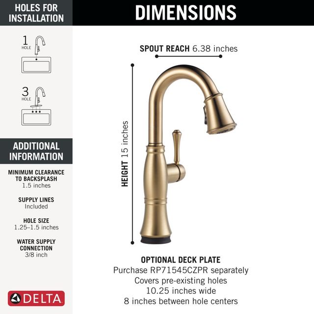 Delta Cassidy®  Lumicoat® Champagne Bronze Touch2O® Bar/Preparation Kitchen Faucet with Touchless Technology-2
