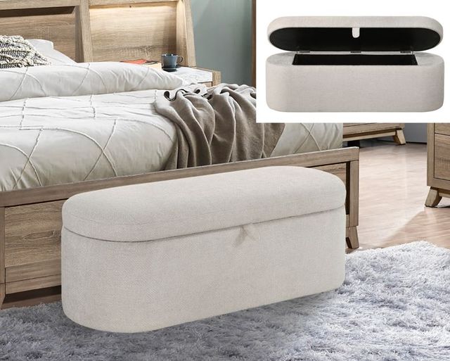 Crown Mark Philipa Oatmeal Tweed Storage Bench-1