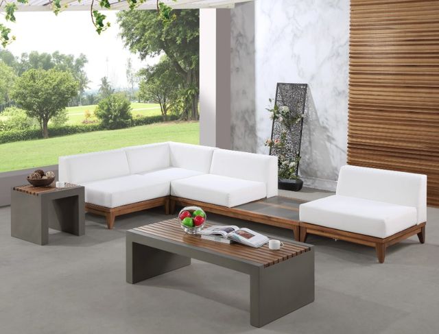 Meridian Furniture Rio 4-Piece Brown/Off-White Acacia/Fabric Outdoor Patio Modular Sectional-1