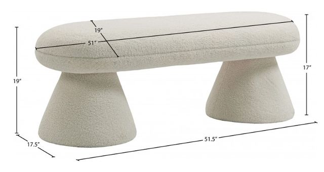Meridian Furniture Drum Beige Faux Shearling Teddy Fabric Upholstered Bench-3