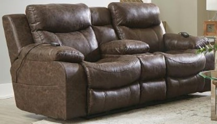 Catnapper Palmer Saddle Power Reclining Lay Flat Console Loveseat Power Adjustable Headrest and Lumbar