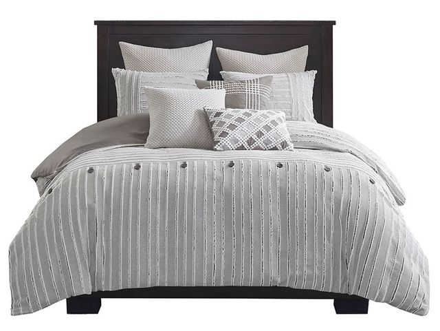 Olliix by Madison Park Signature Essence Gray King Cotton Clip Jacquard Comforter Set-0