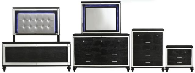 New Classic® Home Furnishings Valentino 5-Piece Black Queen Upholstered Bedroom Set with Chest and Nightstand-0