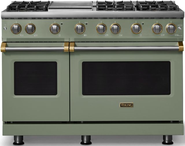 Viking® 5 Series 48" Eucalyptus Pro Style Gas (NG) Range with Brushed Brass Trim-0
