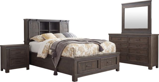 Liberty Furniture Thornwood Hills 4-Piece Rock Beaten Brown Queen Bookcase Bedroom Set-0