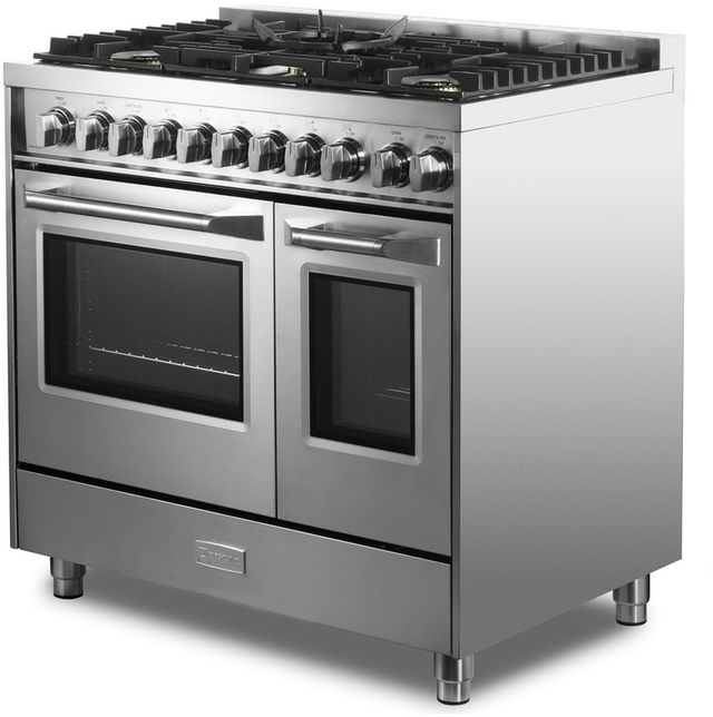 Verona® Ultima 36" Stainless Steel Double Oven Freestanding Gas Range with 5 Brass Burners-3