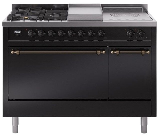 Ilve® Nostalgie II Series 48" Glossy Black Pro Style Dual Fuel Range-0
