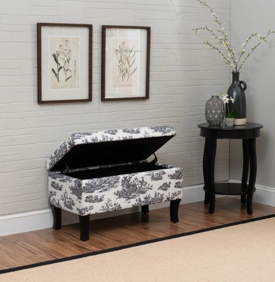 Linon Stephanie Black/White Storage Bench-2
