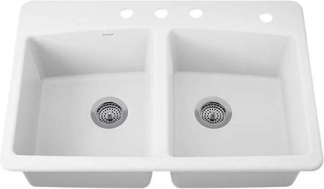 KOHLER® Brookfield™ White 33" 4-Faucet Hole Top-Mount Double-Bowl Kitchen Sink-0