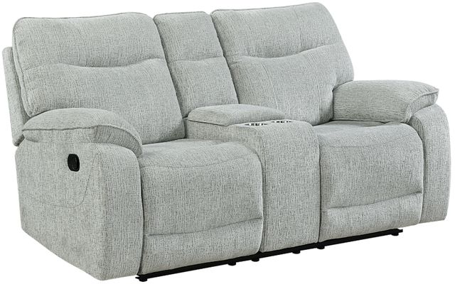 New Classic® Home Furnishings Chablis Mist Gray Manual Reclining Console Loveseat-0