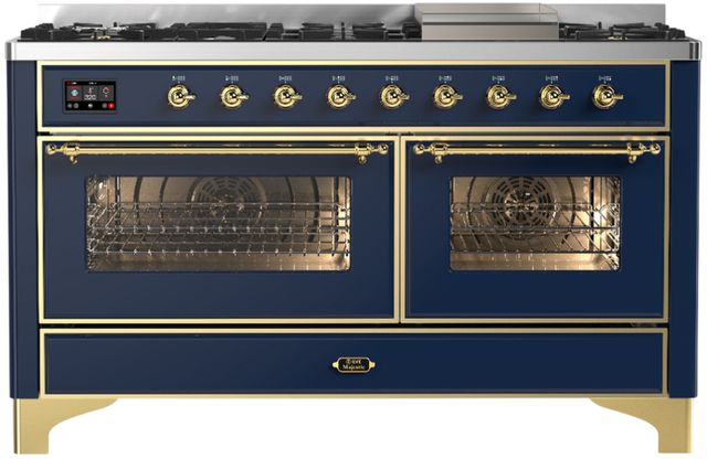 Ilve® Majestic III 60" Midnight Blue Pro Style Dual Fuel Natural Gas Range with Triple Glass Door and Brass Trim-0
