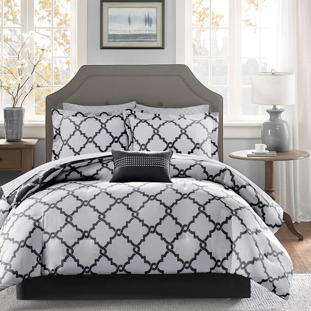Olliix by Madison Park Essentials Merritt Black Full Reversible Complete Comforter and Cotton Sheet Set-3