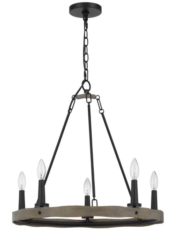 Cal® Lighting & Accessories Maidstone 5-Light Iron/Oak Metal Chandelier-0