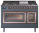 Ilve® Nostalgie II Noblesse 48'' Blue Gray Pro Style Dual Fuel Range with Copper Trim-0