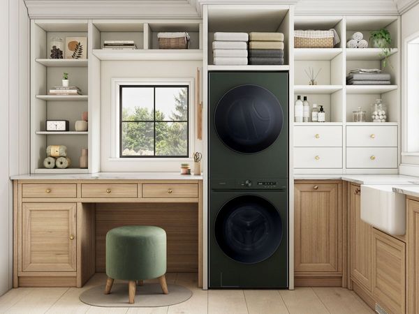 Samsung Bespoke 5.3 Cu. Ft. Washer, 7.6 Cu. Ft. Dryer Satin Green Stack Laundry