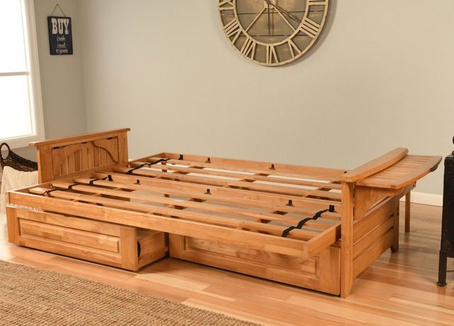 Kodiak Furniture Phoenix Linen Charcoal/Butternut Queen Futon with Mattress and Storage Drawers-1