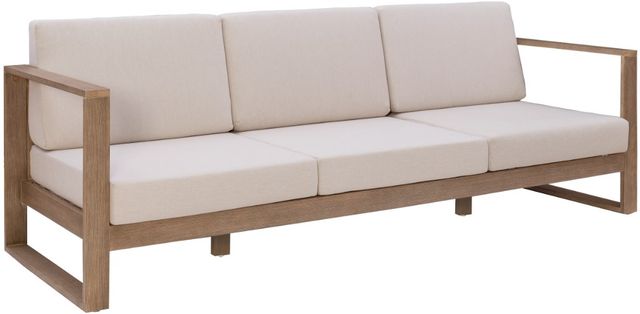 Linon Brinley Beige/Natural Brown Eucalyptus/Fabric Outdoor 3-Seater Sofa-0