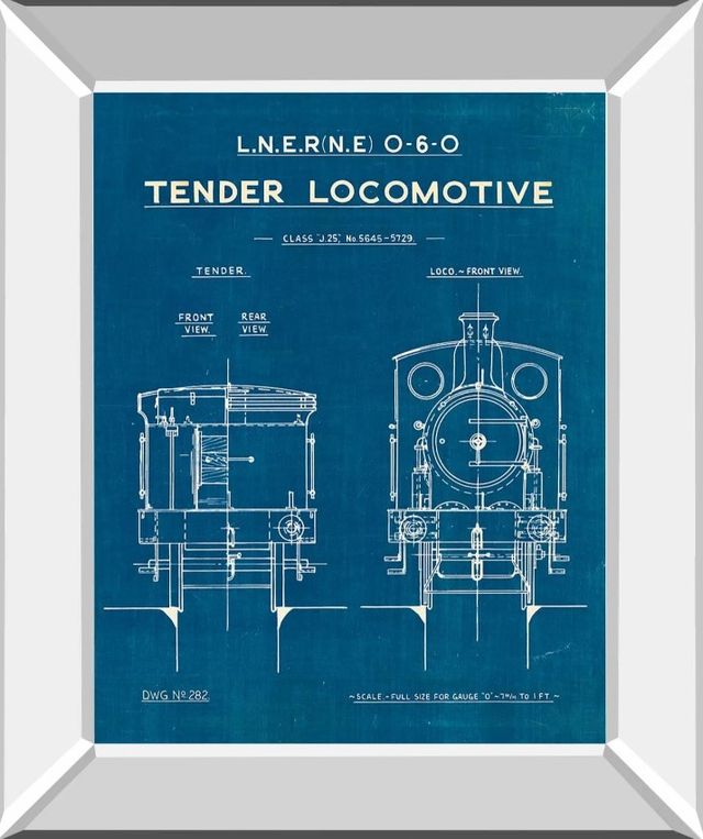 Classy Art Locomotive Blueprint III by Wild Apple Portfolio Mirror Framed Wall Art-0
