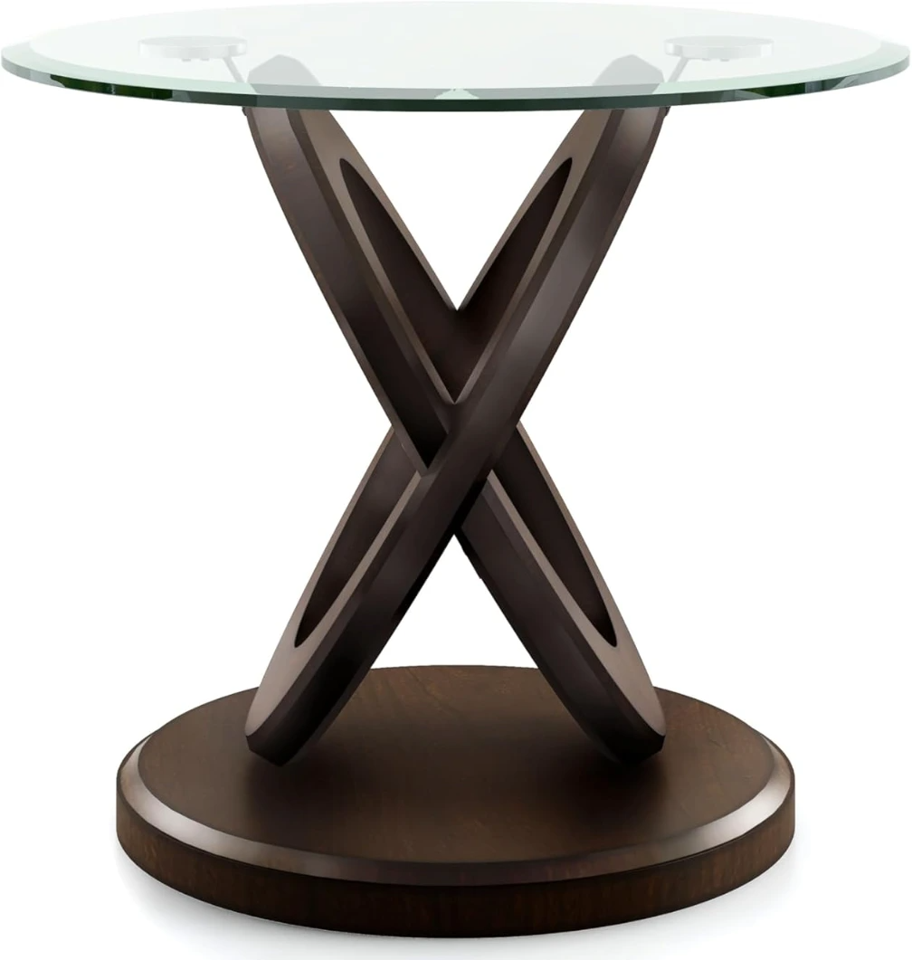 Atwood Glass/Wood Round End Table