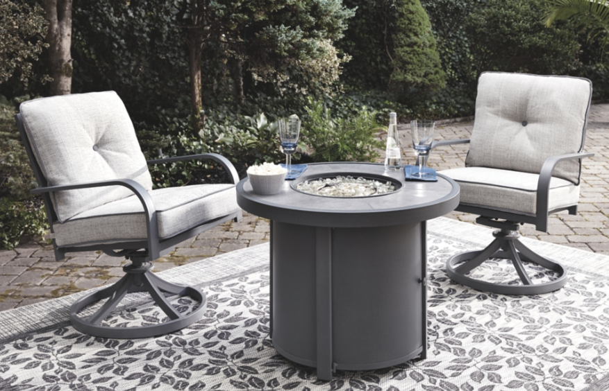 Signature Design by Ashley Donnalee Bay Dark Gray Round Fire Pit Table Cole s Appliance Home Furnishings