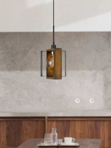 Cal® Lighting & Accessories Agrigento Black/Wood Mini Pendant-4