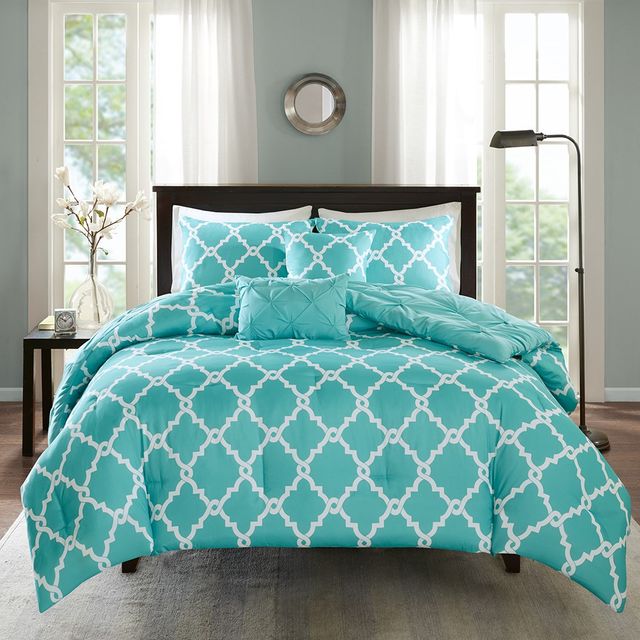 Olliix by Madison Park Essentials 5 Piece Aqua King/California King Kasey Reversible Comforter Set-2