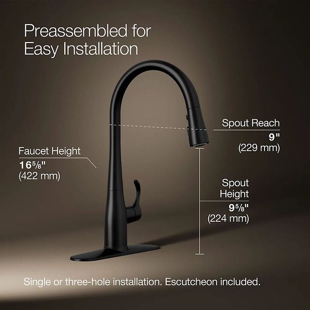 KOHLER® Simplice® Matte Black Pull-Down Kitchen Sink Faucet with Three-Function Sprayhead-2