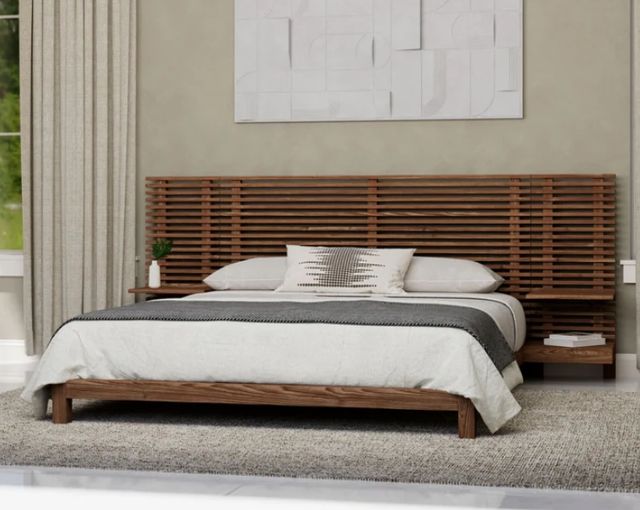 Modus Furniture Tanner Brown Roux California King Panel Bed with Integrated Nightstands-1