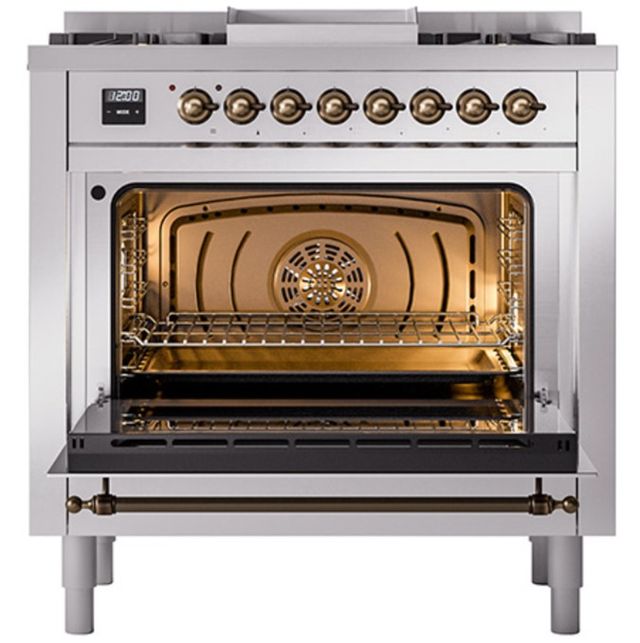 Ilve® Nostalgie II Noblesse 36'' Stainless Steel Pro Style Dual Fuel Range with Burnished Trim-2