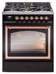Ilve® Nostalgie II Noblesse 30" Glossy Black Pro Style Dual Fuel Range with Brass Trim-0