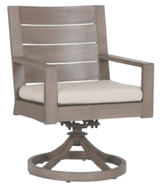 Sunset West Laguna Driftwood Aluminum Outdoor Dining Swivel Rocker with Canvas Flax Cushion-0