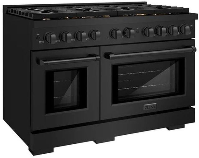 ZLINE 48" Black Stainless Steel Pro Style Gas Range with 8 Brass Burners-2
