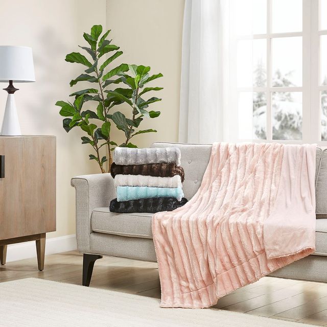 Olliix by Madison Park Duke1 White Long Fur Throw-2