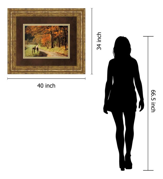 Classy Art “Autumns Morning Light” By D. Burt Orange 34 in. x 40 in. Framed Print Wall Art-2