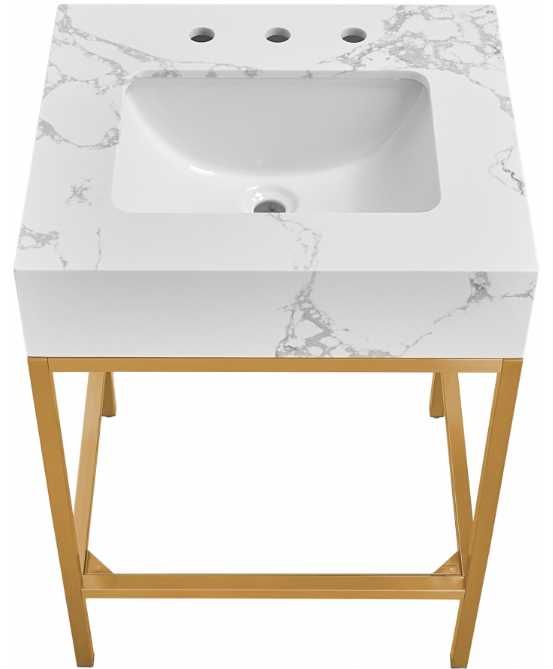 Meridian Furniture Marmo White/Brushed Brass 24" Bathroom Vanity-3