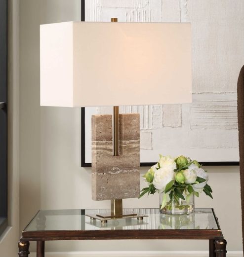 Uttermost® Turning Point Brass Travertine Table Lamp-1