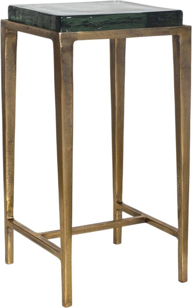 Uttermost® Preston Square Glass Top Accent Table with Antique Brass Base-0